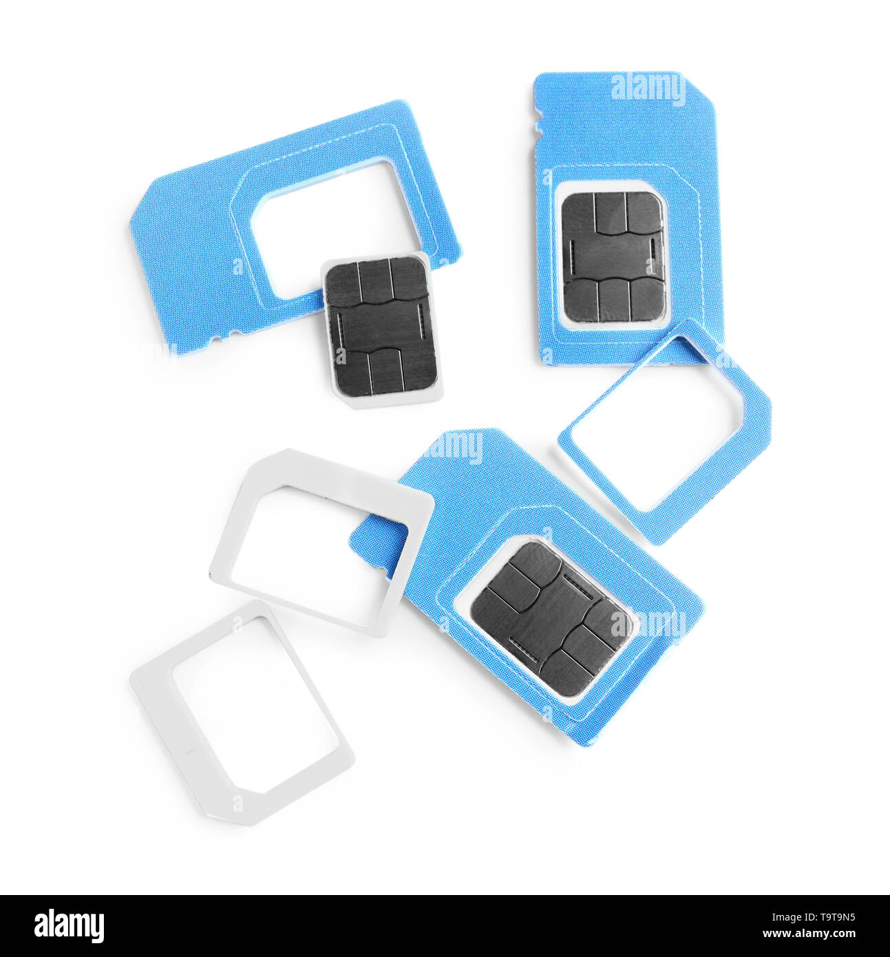 Different sim cards on white background Stock Photo