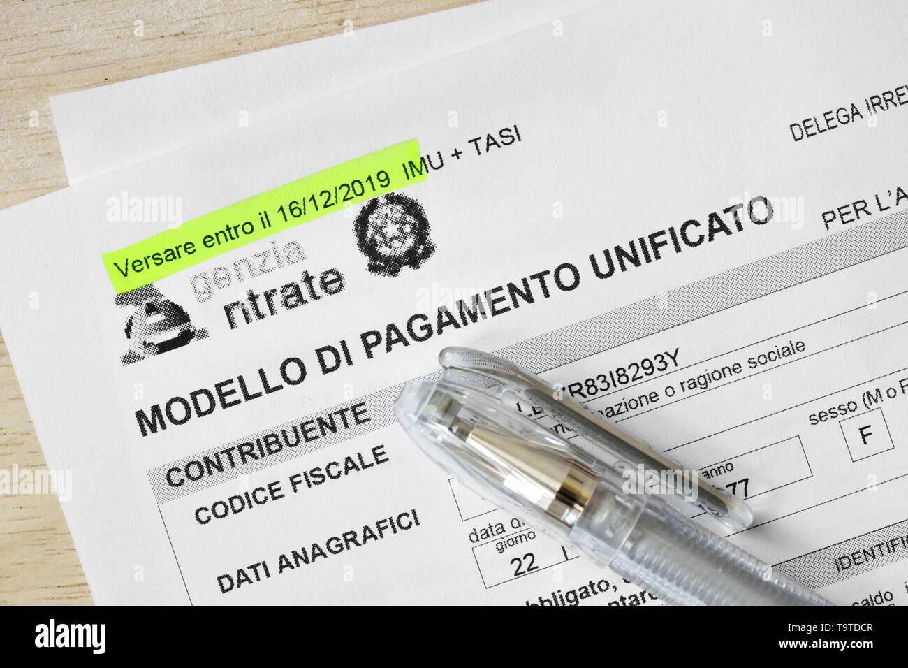 Form for italian taxes - Modello di pagamento unificato F24 Stock Photo