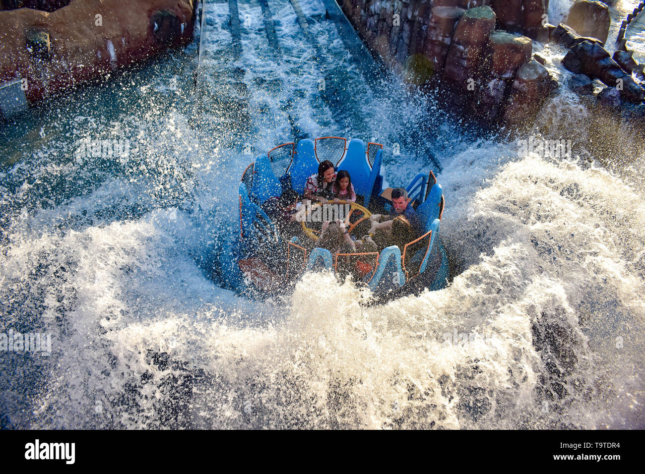 Seaworld Waterfall Ride Orlando, Florida. January 21, 2019 People enjoying river attraction ...