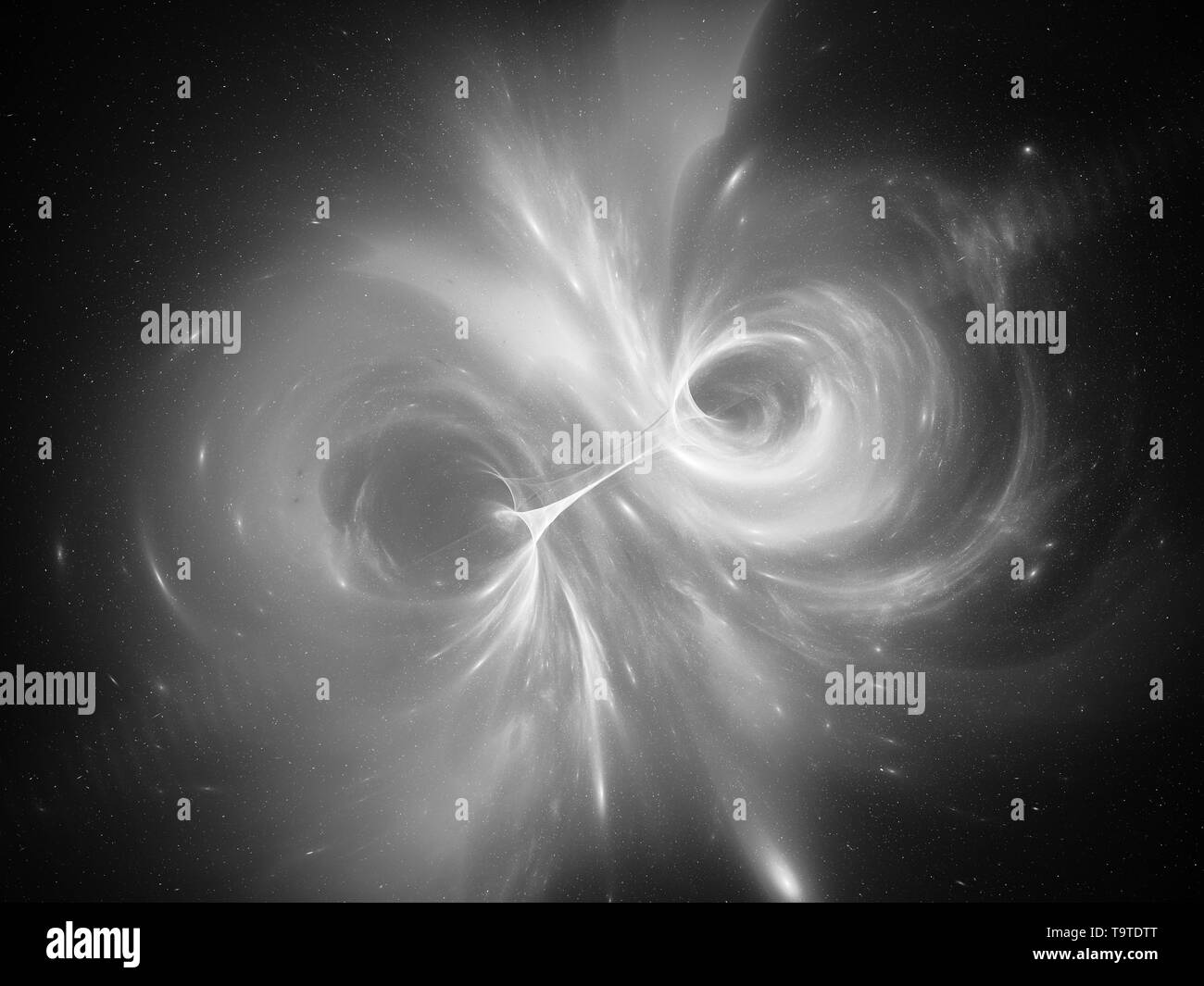 Correlated worlds with wormhole black and white abstract intensity map Stock Photo