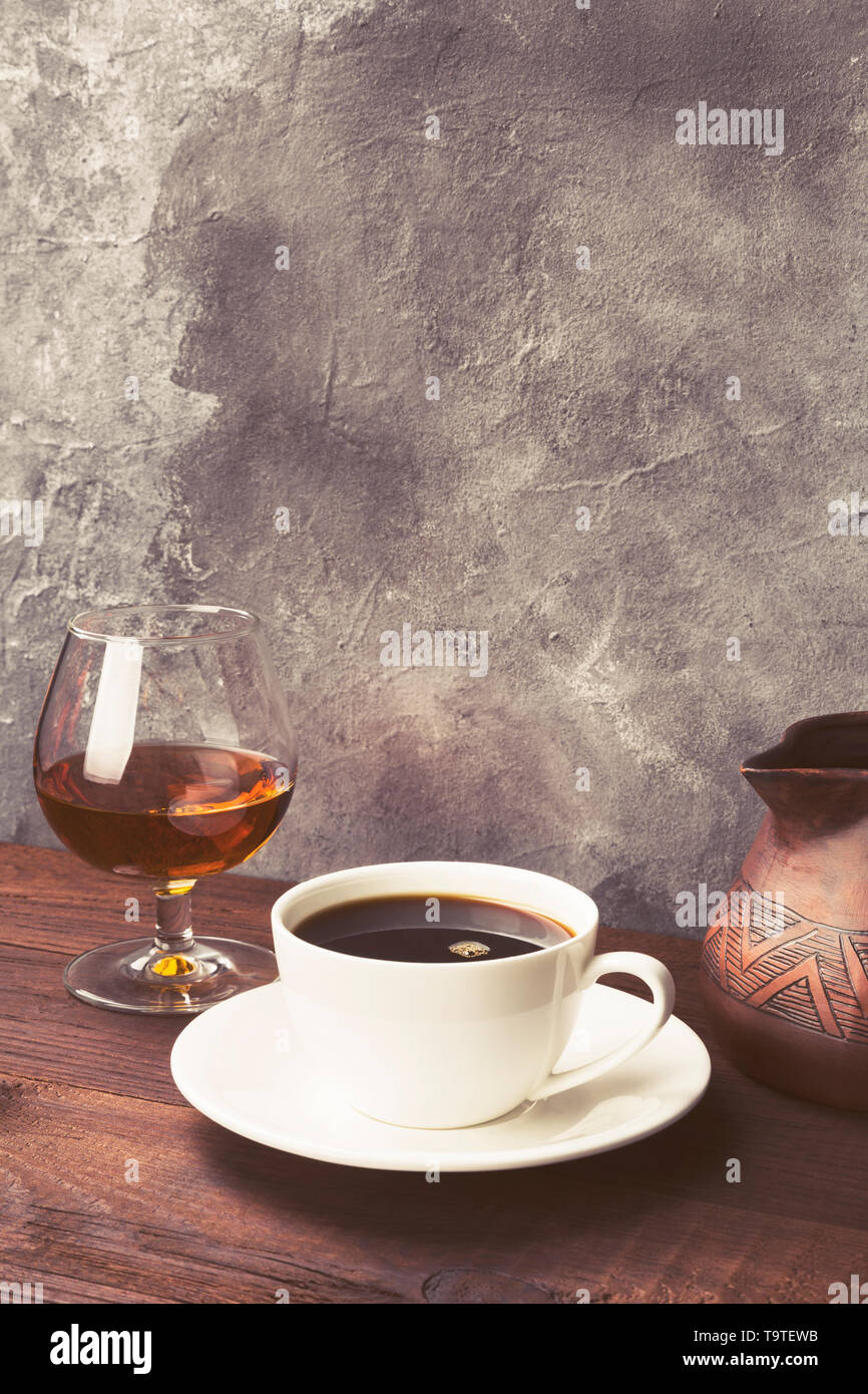 Clay Turka And Cups For Coffee On A Wooden Background Stock Photo