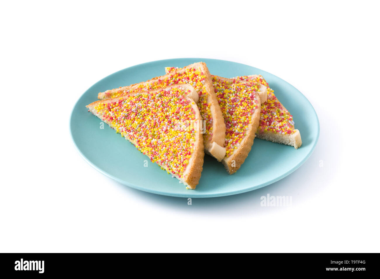 Traditional Australian fairy bread on plate isolated on white