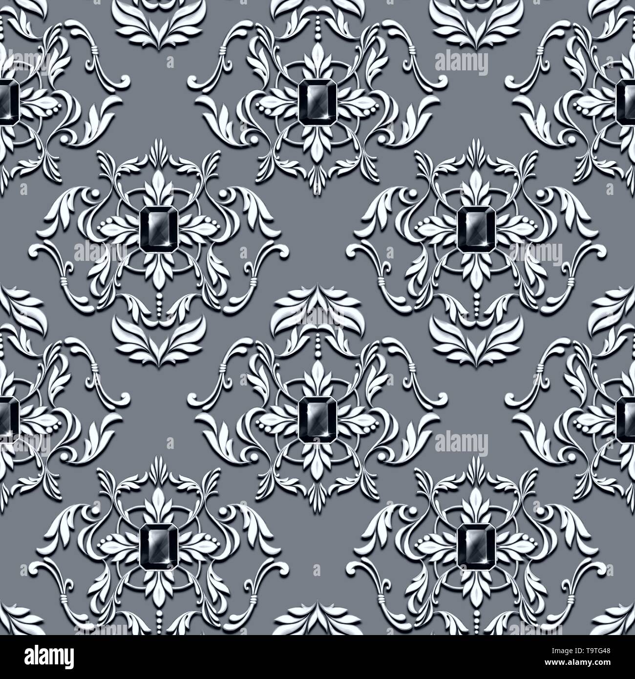 Black and white seamless baroque pattern Stock Photo