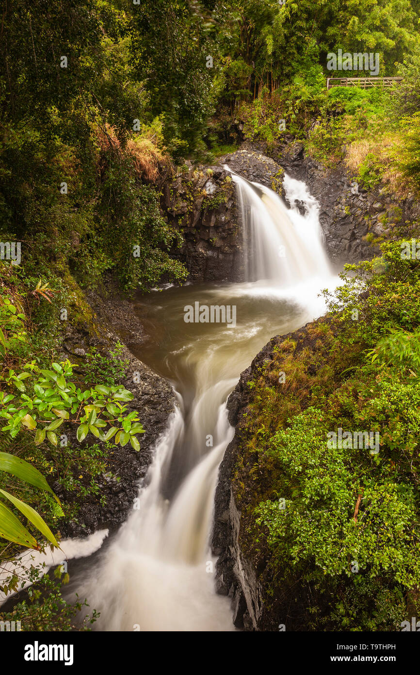 Palikea Stream and waterfalls, Haleakala National Park, Maui, Hawaii, USA Stock Photo