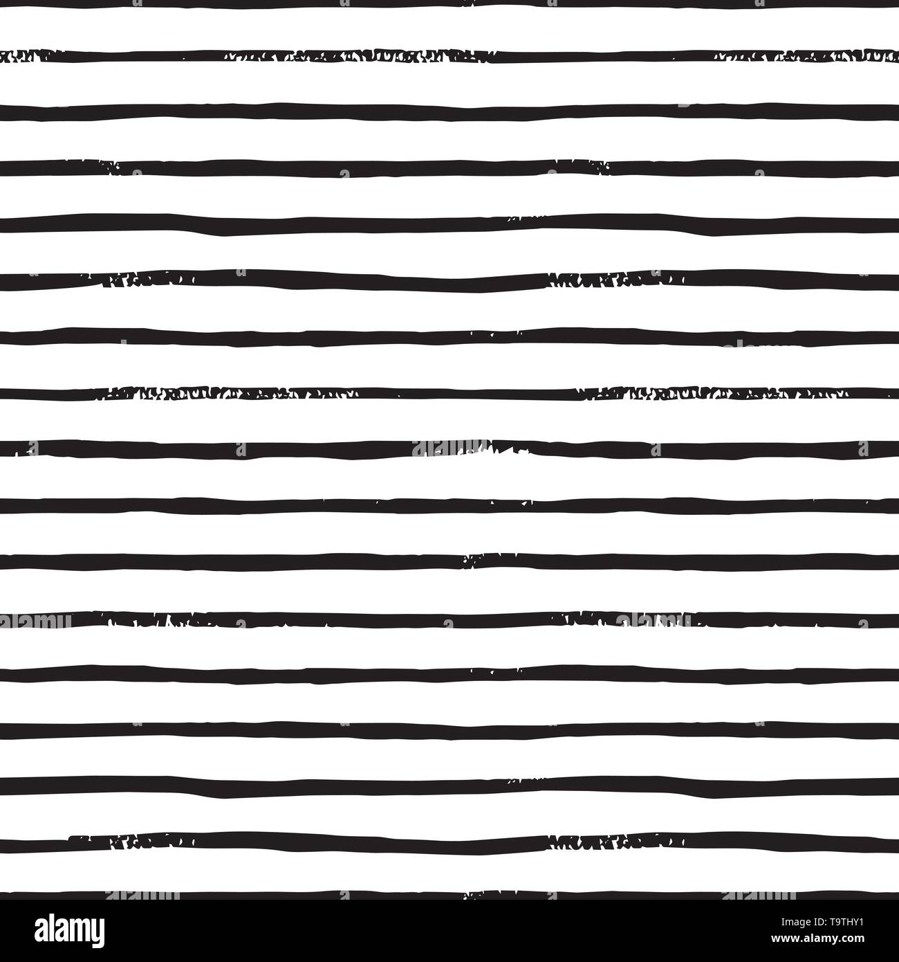 Stripe Line Brush seamless pattern in monochrome. Vector grunge background with black brush strokes. Hand drawn horizontal strip texture. Stock Vector
