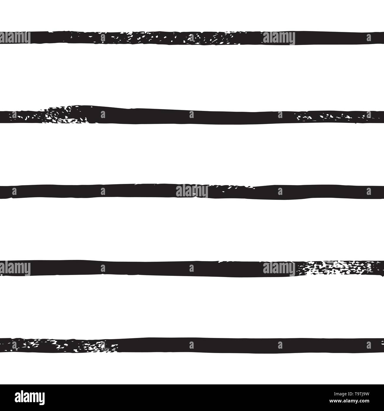 Stripe Line Brush seamless pattern in monochrome. Vector grunge background with black brush strokes. Hand drawn horizontal strip texture. Stock Vector