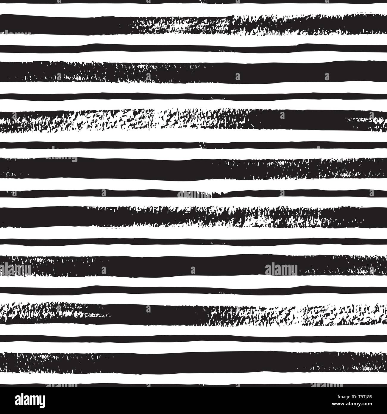 Stripe Line Brush seamless pattern in monochrome. Vector grunge background with black brush strokes. Hand drawn horizontal strip texture. Stock Vector