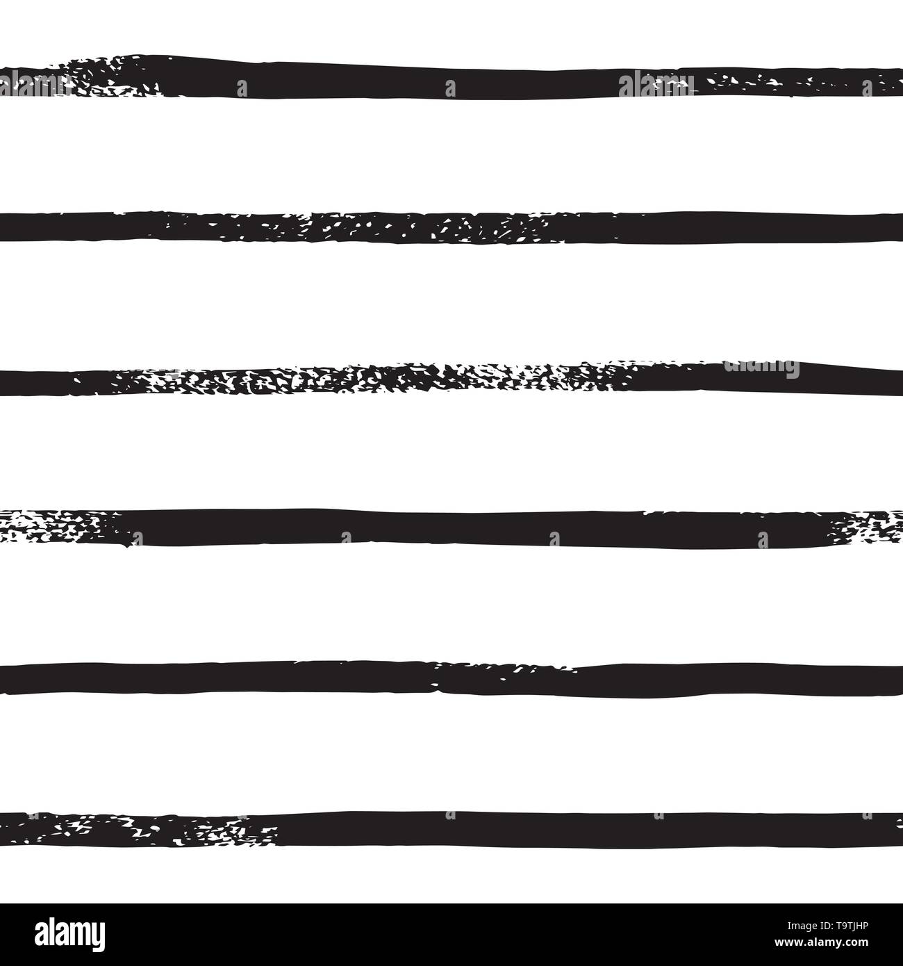 Stripe Line Brush seamless pattern in monochrome. Vector grunge background with black brush strokes. Hand drawn horizontal strip texture. Stock Vector