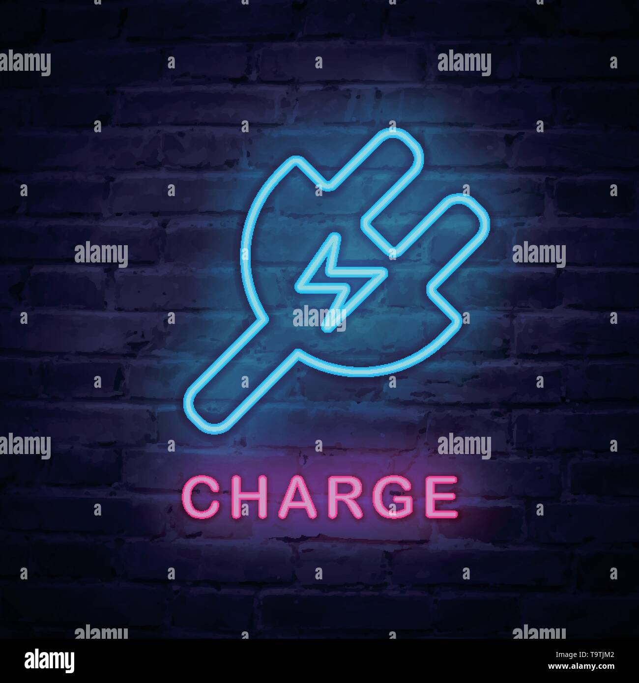 Vector illuminated neon light icon sign electric charge. Ideal for both