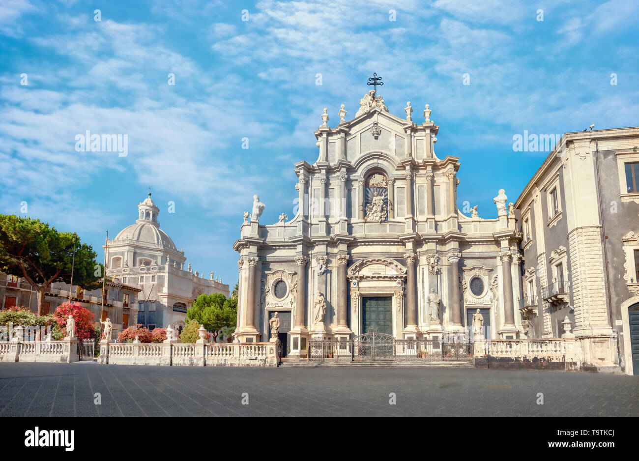 View of Cathedral Sant Agata  on Piazza del Duomo in Catania. Sicily. Italy Stock Photo