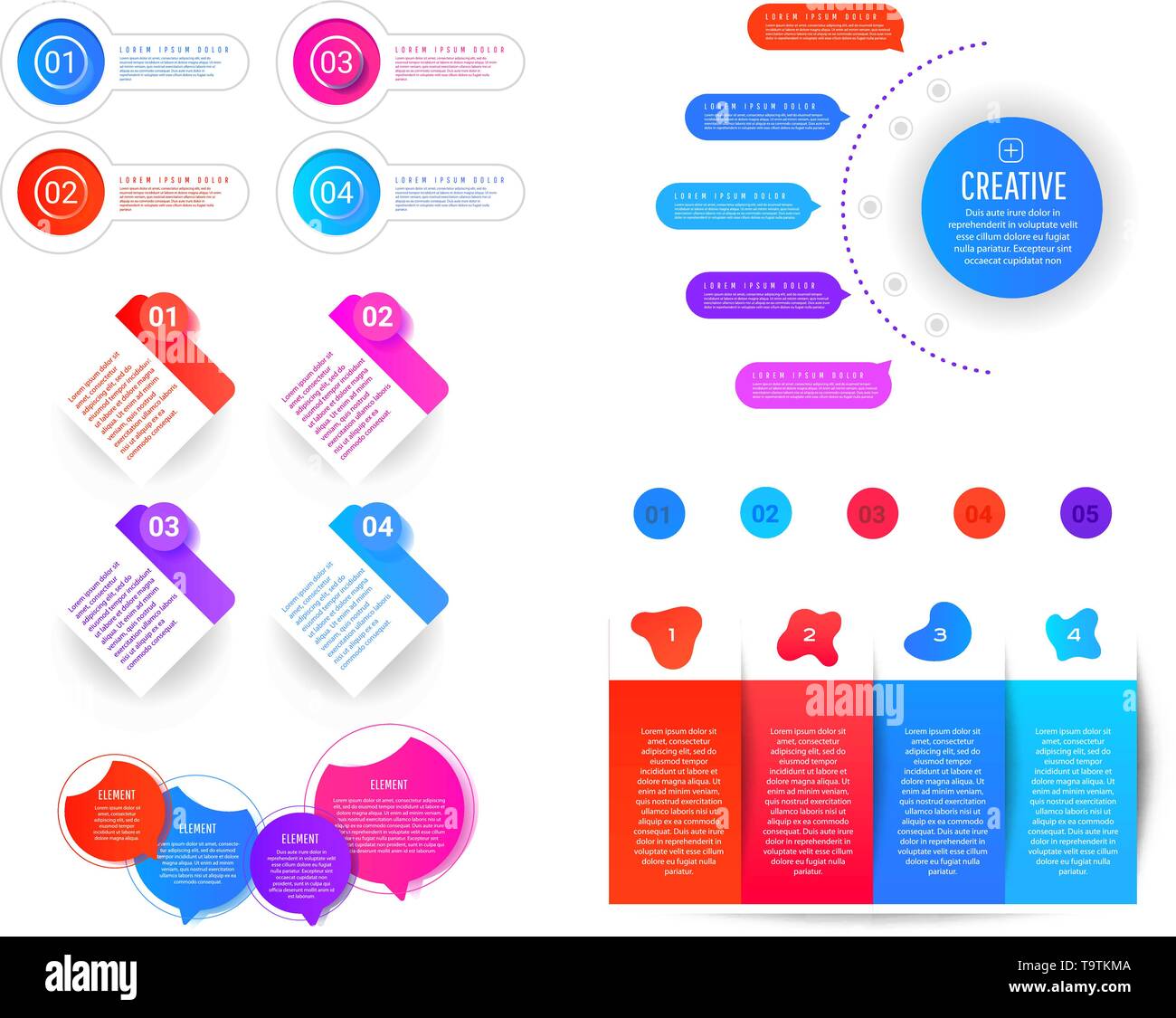 Creative infographic template with colorful round elements, pointers and text fields Stock Vector