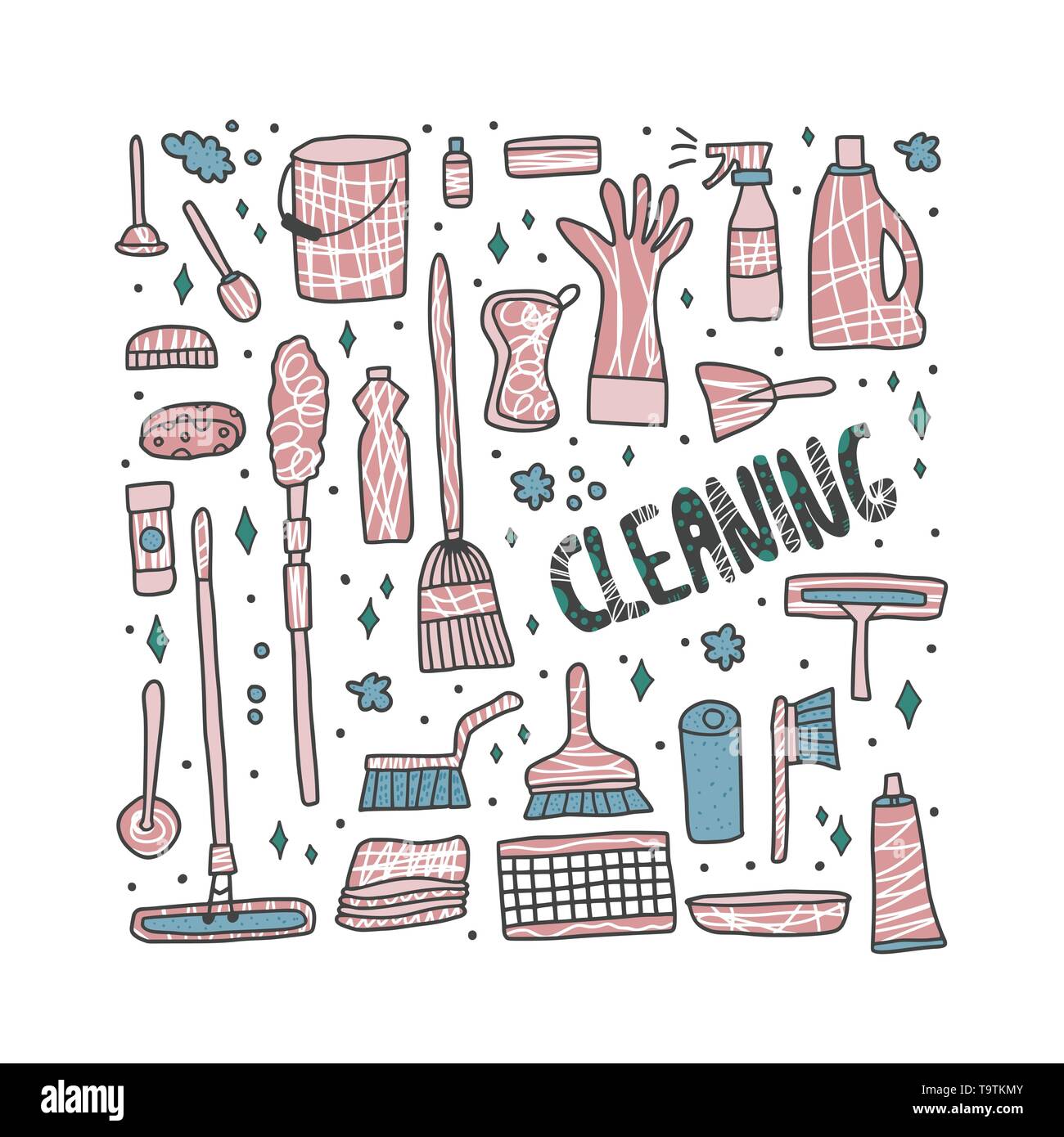 Cleaning tools. Vector set of cleaning equipment. Collection of