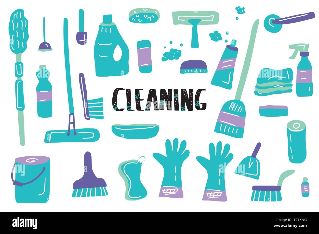 Cleaning tools. Vector set of cleaning equipment. Collection of