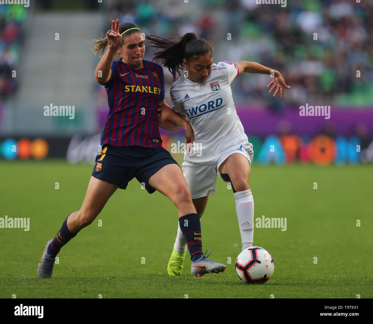 BUDAPEST, HUNGARY - MAY 18: L-R Mariona Caldentey of FC Barcelona and Selma  Bacha of Olympique Lyonnais during the UEFA Women's Champions League Fina  Stock Photo - Alamy