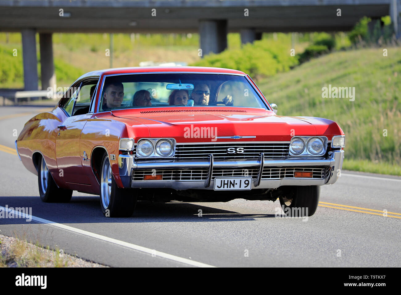 Salo, Finland. May 18, 2019. Red Chevrolet SS Super Sport on the road on Salon Maisema Cruising 2019. Stock Photo