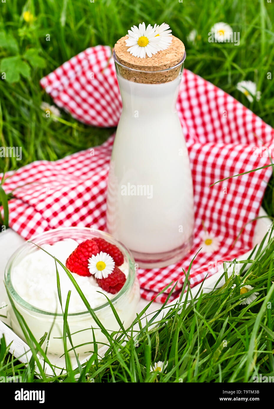 Bottle Of Milk And Cottage Cheese In A Jar Of Maoini Berries On