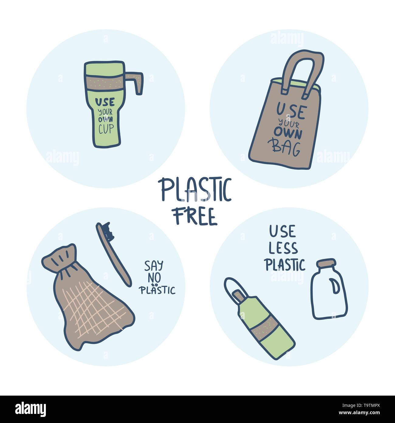 https://c8.alamy.com/comp/T9TMPX/plastic-free-concept-quote-with-eco-lifestyle-elements-isolated-on-white-background-emblem-with-handwritten-lettering-and-zero-waste-symbols-set-in-T9TMPX.jpg