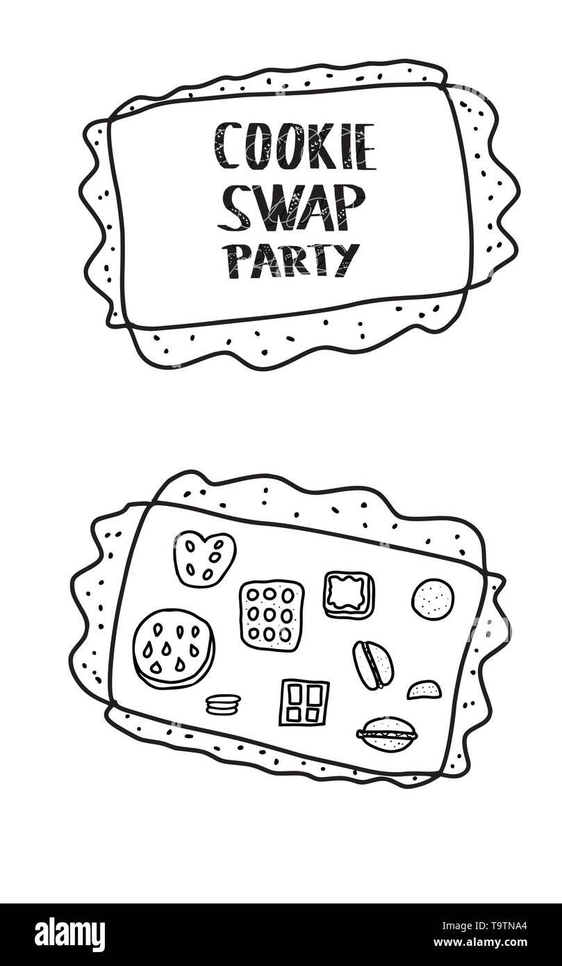 Cookie Swap concept with quote and pastry. Hand lettering with doodle style decoration