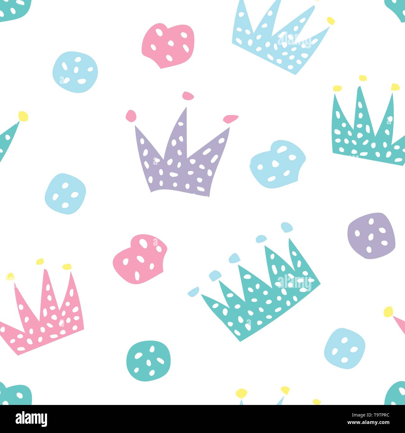 Childish seamless pattern with crowns and hearts. Creative texture for fabric Stock Vector