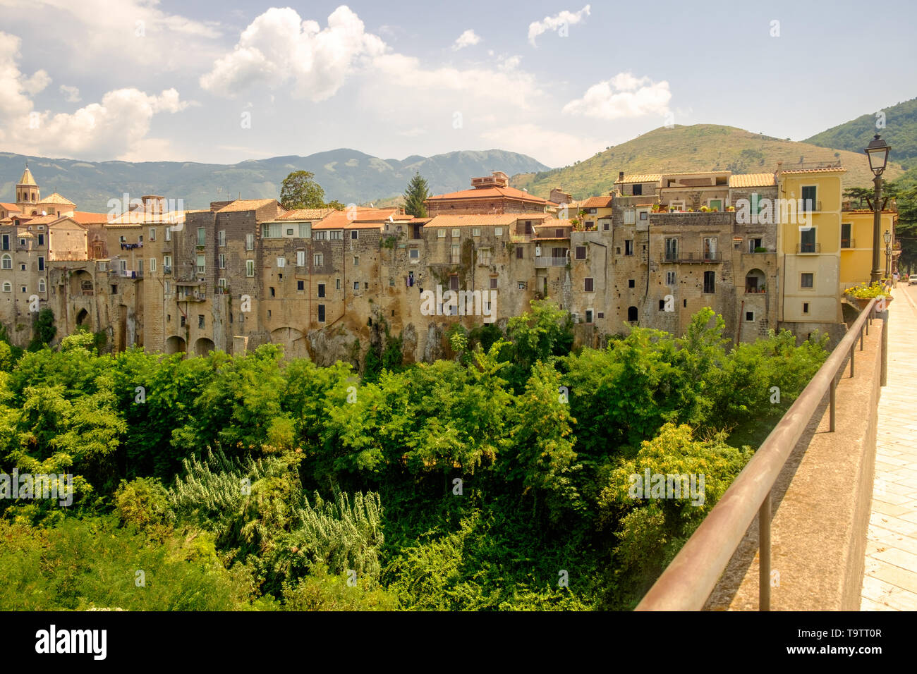 Sant'Agata de' Goti is a stunning historical Italian village on the hills of Campania. The houses who border the center, stand close to each other. Stock Photo