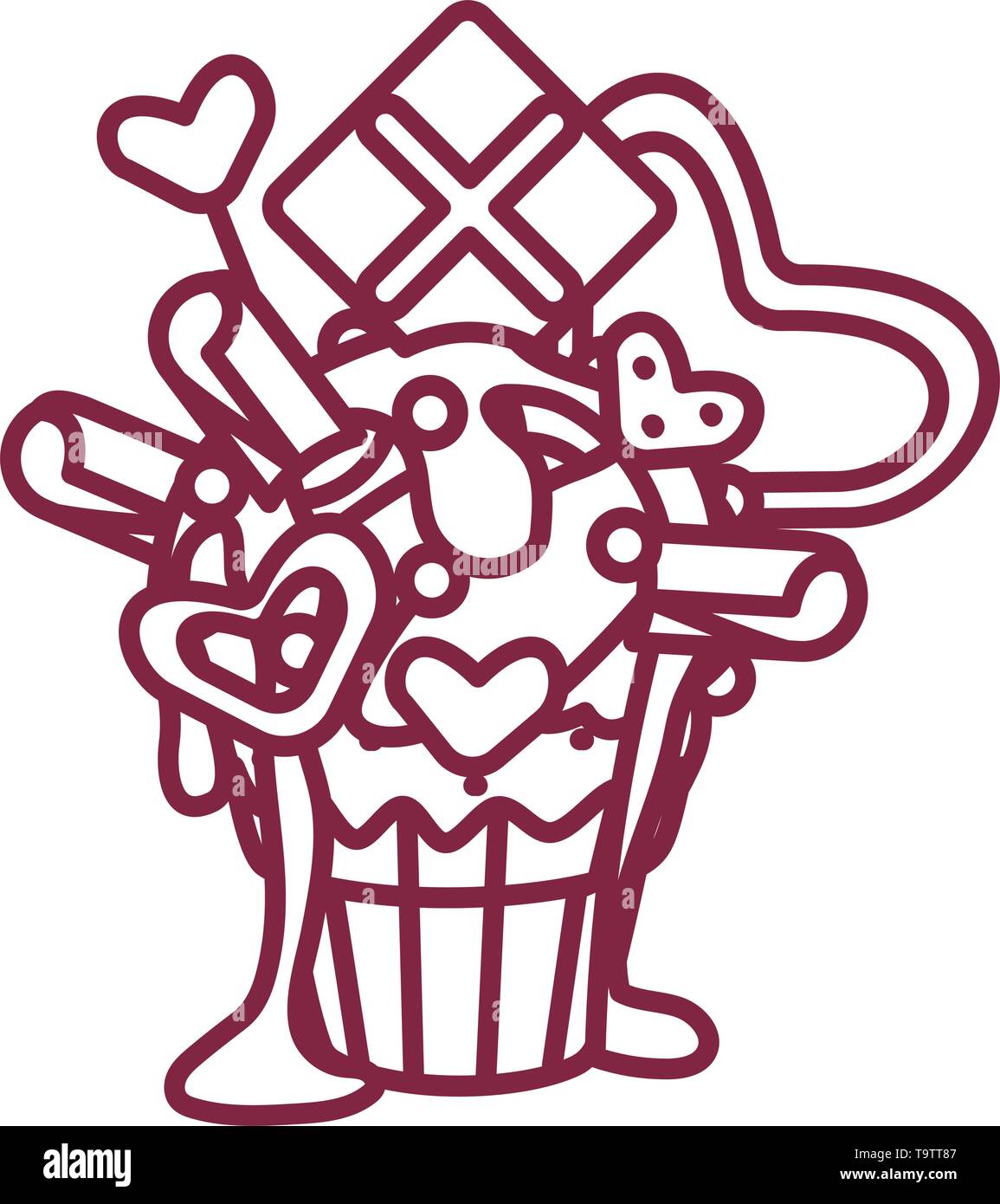 vector cute cupcake sweets coloring book page Stock Vector Image & Art ...