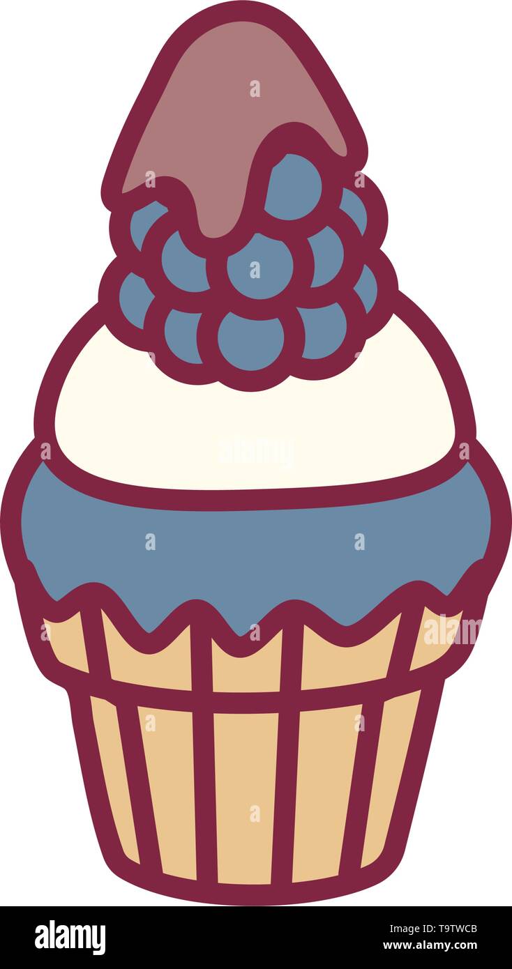 vector cute cupcake sweets, flat clip art Stock Vector