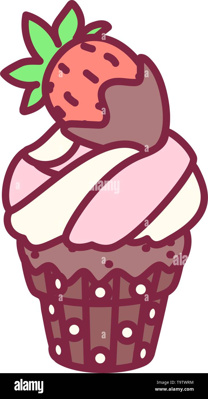vector cute cupcake sweets, flat clip art Stock Vector