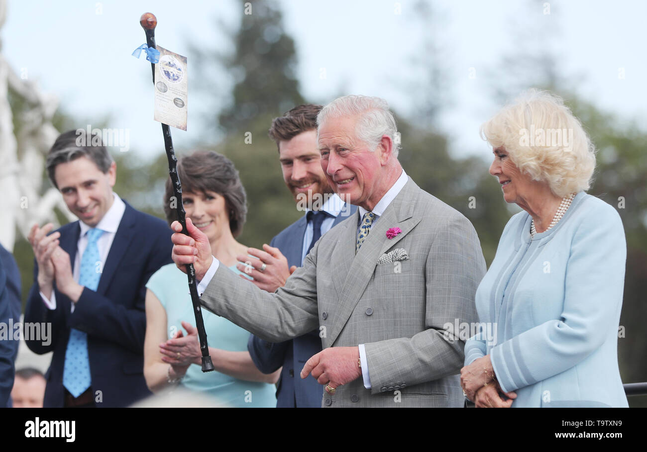 The Prince of Wales and the Duchess of Cornwall attend a civic reception at Powerscourt House and Gardens in Enniskerry, Co Wicklow, where he was presented with a shillelagh walking stick, on the first day of the Royal couple's visit to Ireland. Stock Photo
