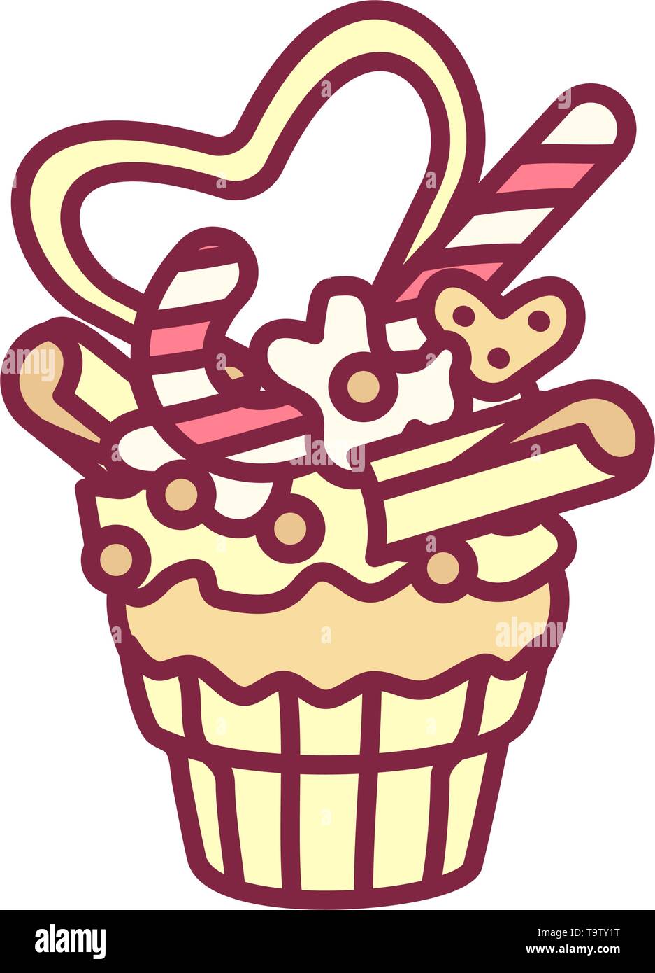 vector cute cupcake sweets, flat clip art Stock Vector