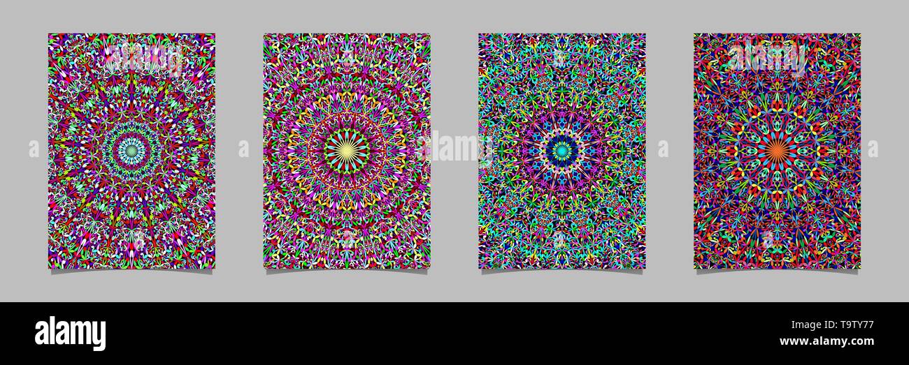 Colorful flower kaleidoscope mandala flyer background design template set Stock Vector