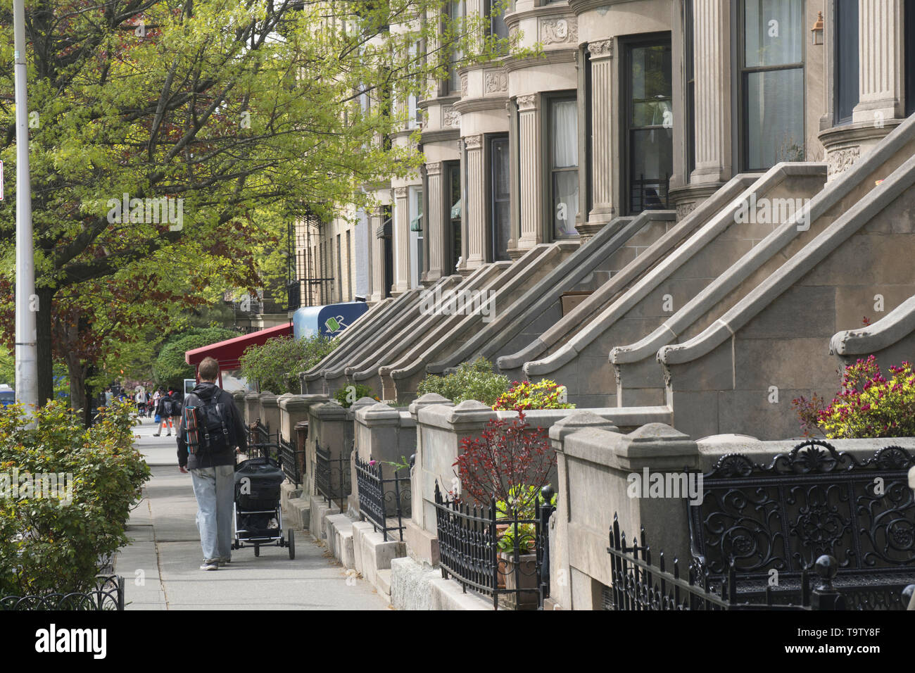 Attached limestone apartment houses along 9th Street in the Park Slope