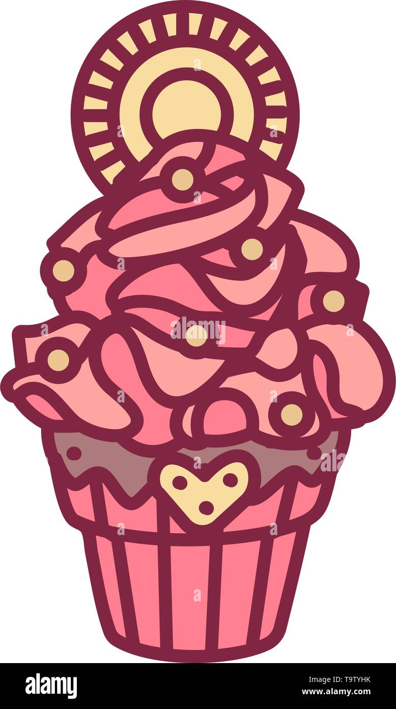 vector cute cupcake sweets, flat clip art Stock Vector