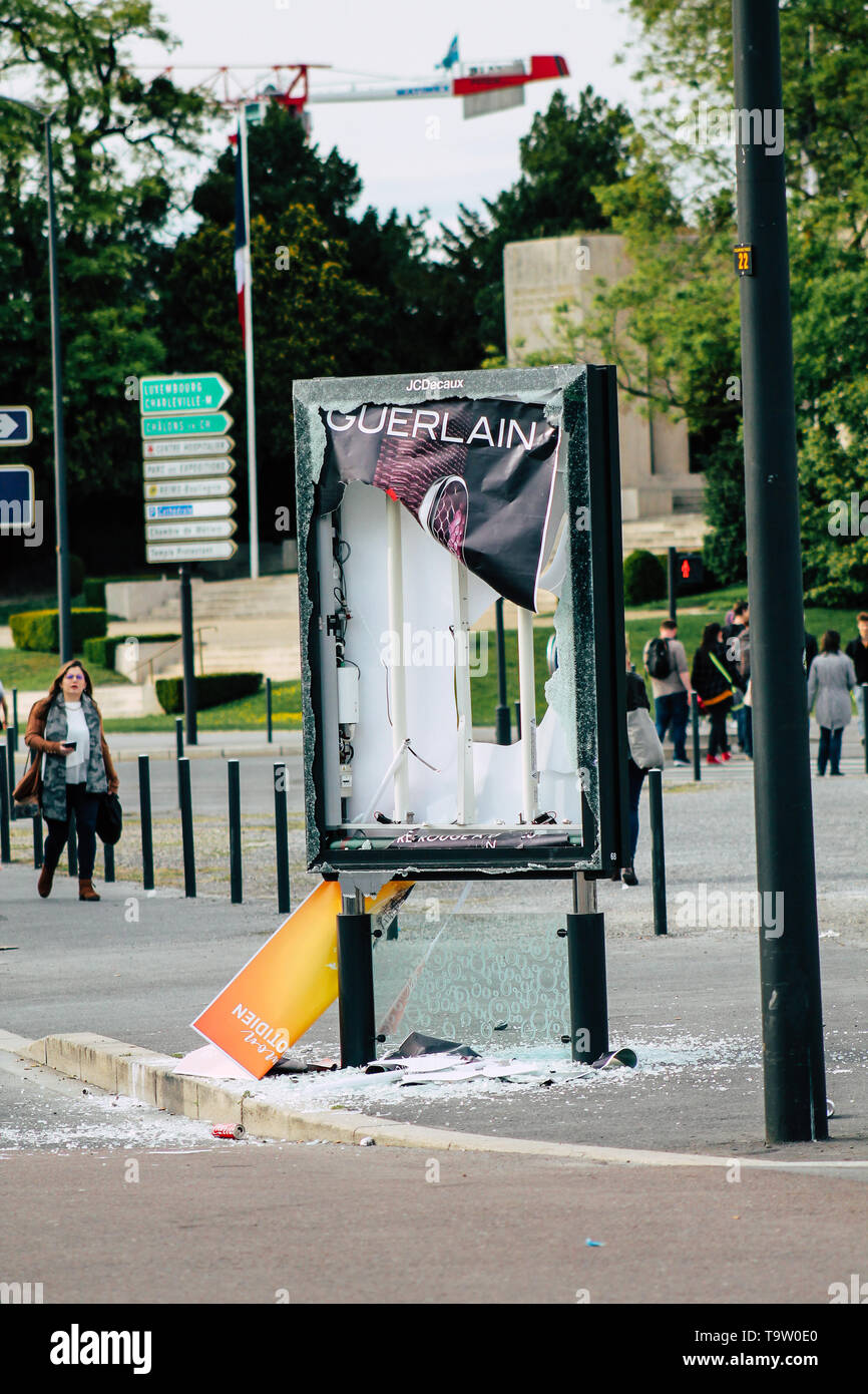 Reims France May 18 2019 View Of Street Furniture Destroyed By