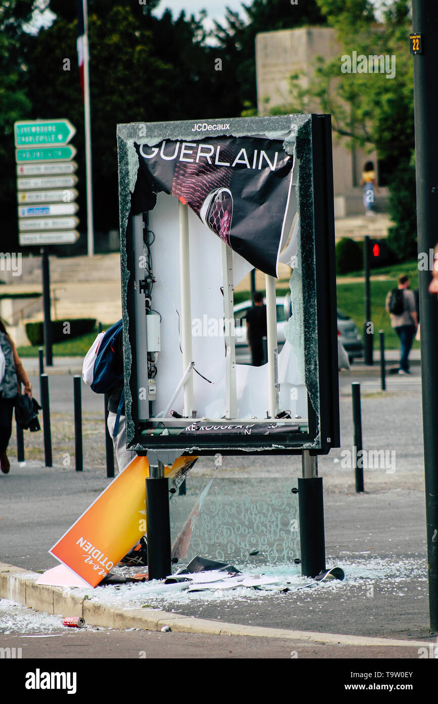 Reims France May 18 2019 View Of Street Furniture Destroyed By