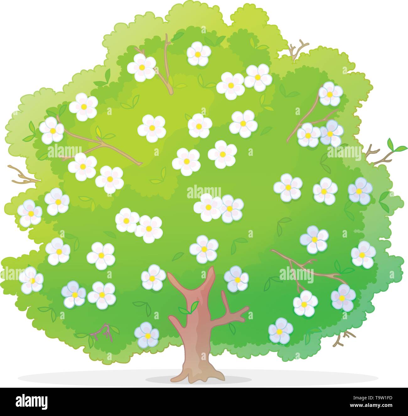 vector cartoon plants nature clip art. blooming tree Stock Vector