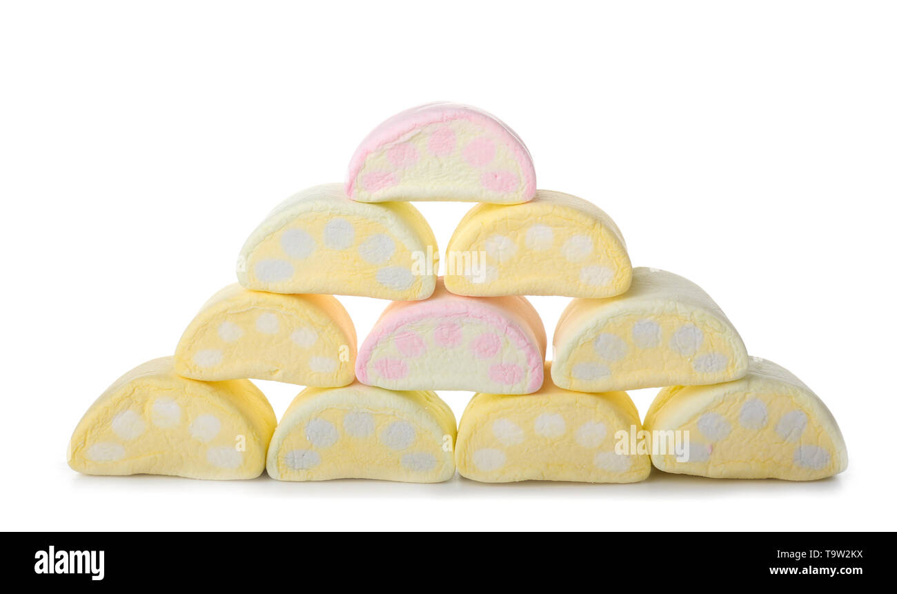 Tasty marshmallows on white background Stock Photo - Alamy