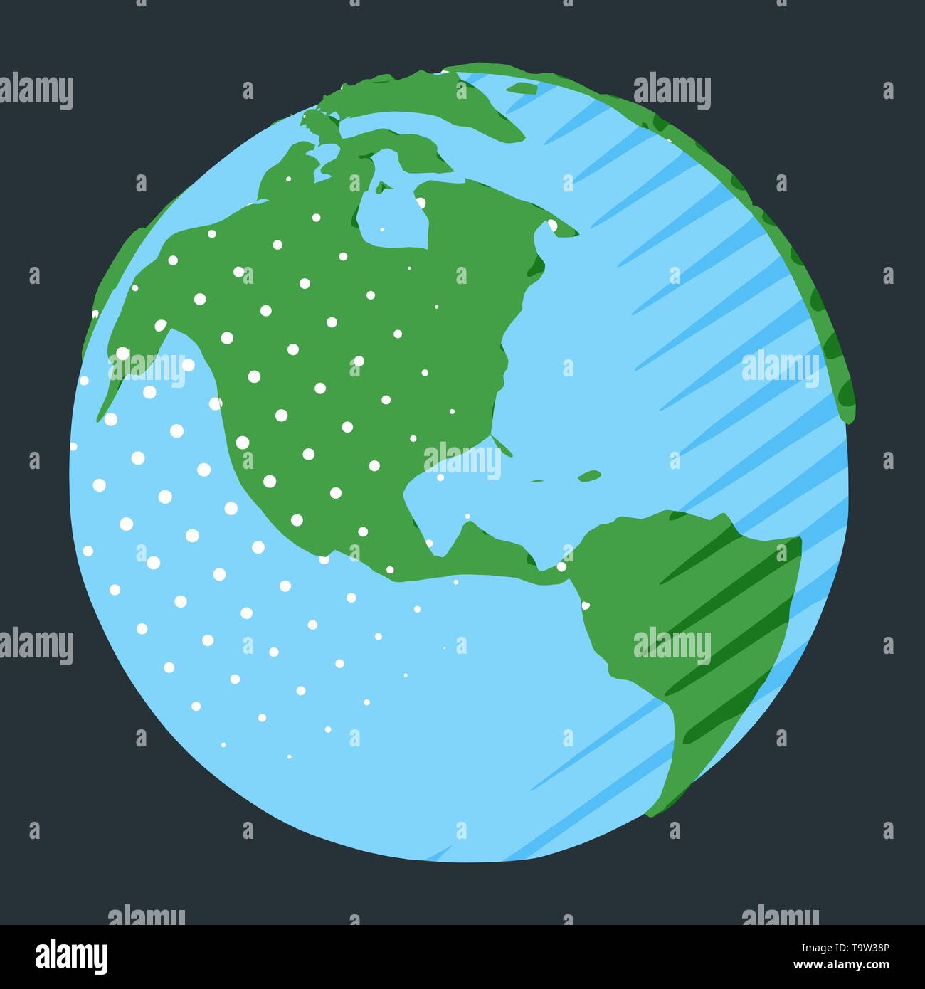 Western hemisphere on globe with USA placing on planet Earth in comic style Stock Vector