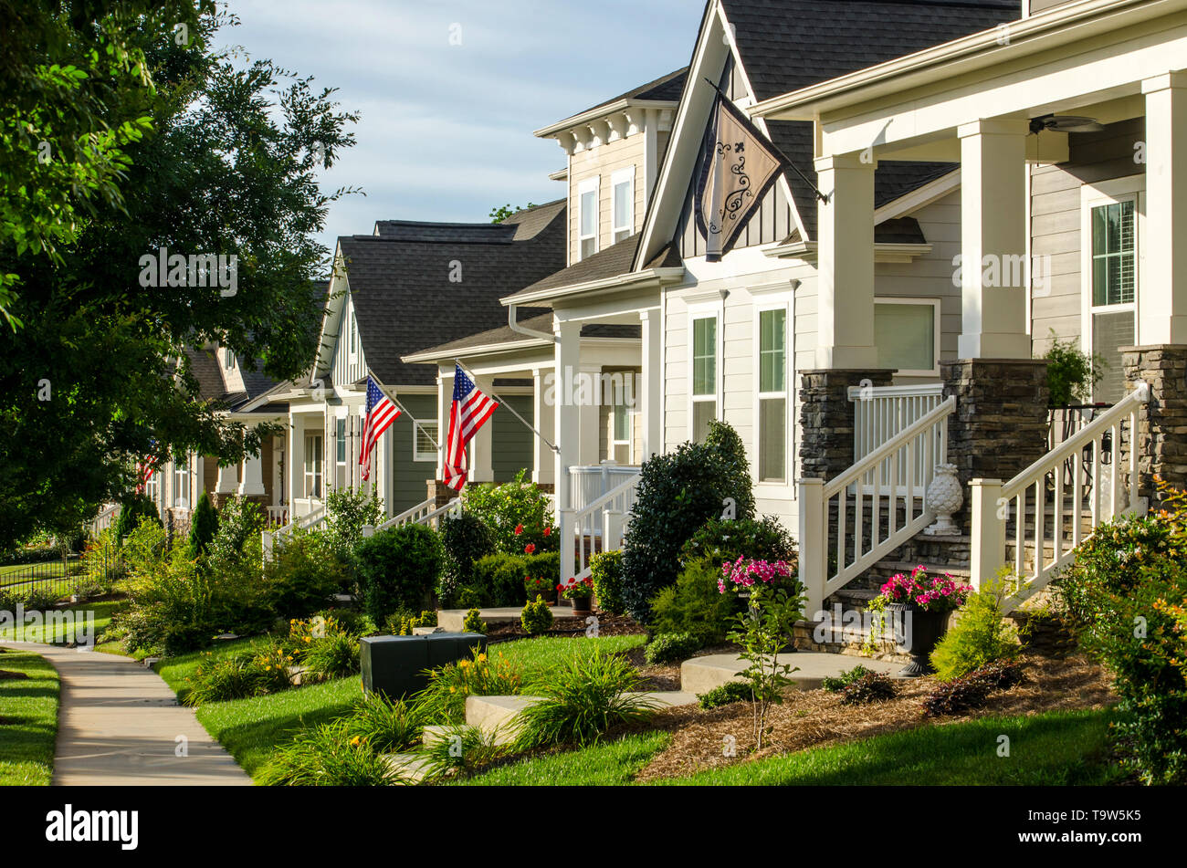 Patriotic Neighborhood with American Flags Stock Photo - Alamy
