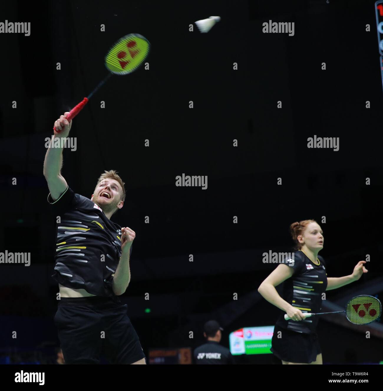 Nanning, China's Guangxi Zhuang Autonomous Region. 20th May, 2019. Marcus Ellis(L)/Lauren Smith of England compete during the mixed doubles match against Mathias Christiansen/Sara Thygesen of Denmark in the group match between Denmark and England at TOTAL BWF Sudirman Cup 2019 held in Nanning, south China's Guangxi Zhuang Autonomous Region, May 20, 2019. Credit: Liu Xu/Xinhua/Alamy Live News Stock Photo
