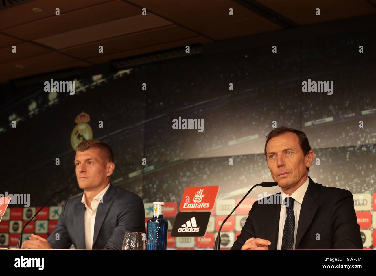 Madrid, Spain. 20th May, 2019. Madrid, Spain; 20/05/2019. Ress conference Real Madrid CF and Toni Kroos have agreed to extend the player's contract, which remains linked to the club until June 30, 2023. And Emilio Butragueño. Santiago Bernabeu stadium. Credit: Juan Carlos Rojas/Picture Alliance | usage worldwide/dpa/Alamy Live News Stock Photo