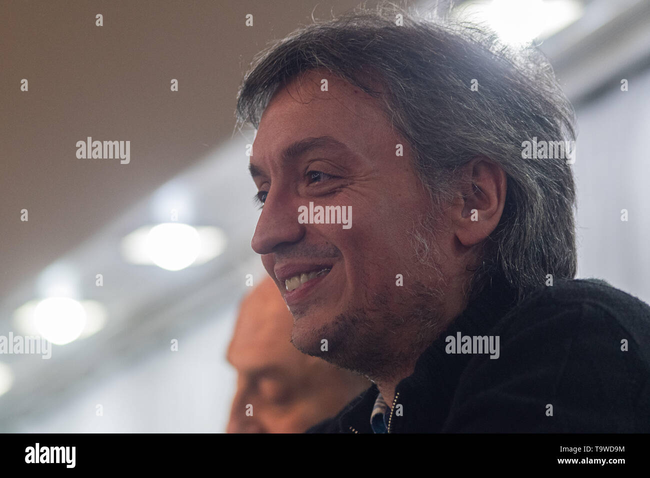 Buenos Aires, Buenos Aires, Argentina. 20th May, 2019. Congressman MAXIMO KIRCHNER, son to President CRISTINA FERNANDEZ DE KIRCHNER and late President NESTOR KIRCHNER, is seen during a conference along Partido Solidario (Solidary Party) leader CARLOS HELLER. The conference, titled ''Another Country is Possible'', presented ideas to get the country out of the economic crisis in a scenario in which the Kirchnerism returns to Office after the upcoming general elections. Credit: Patricio Murphy/ZUMA Wire/Alamy Live News Stock Photo