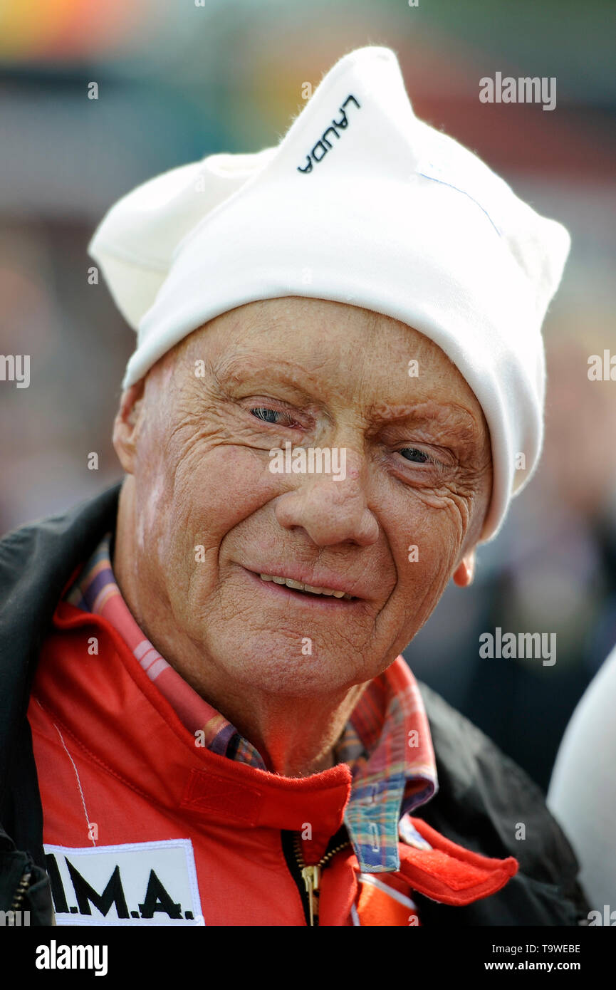 Niki Lauda died at the age of 70 years EX Formula 1 driver Niki LAUDA (AUT)  in racing suit and with fire hood in front of a legend race, action, single  shot,