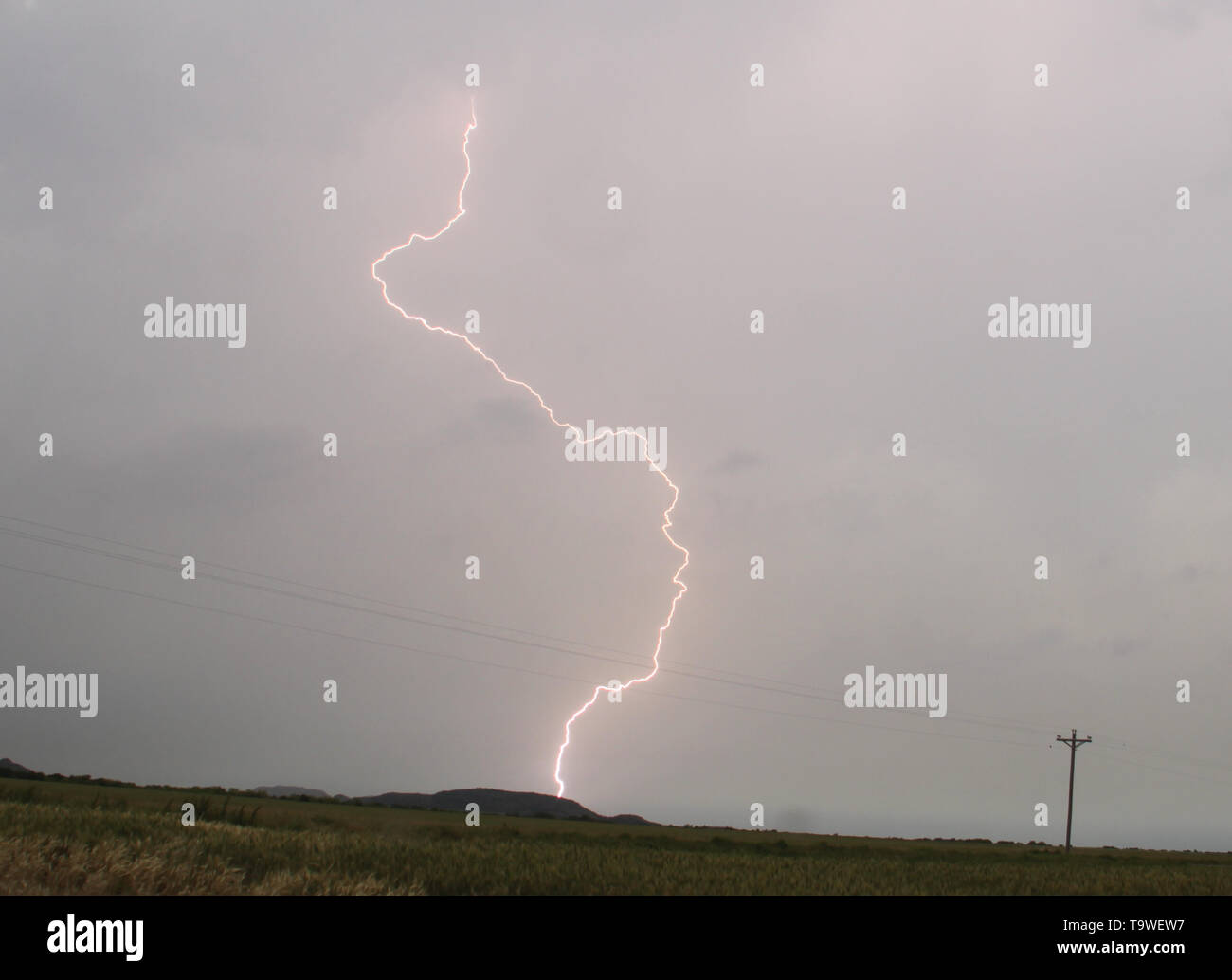 May 20, 2019 Mangum, Oklahoma, U.S. Lightning bolts hit the ground