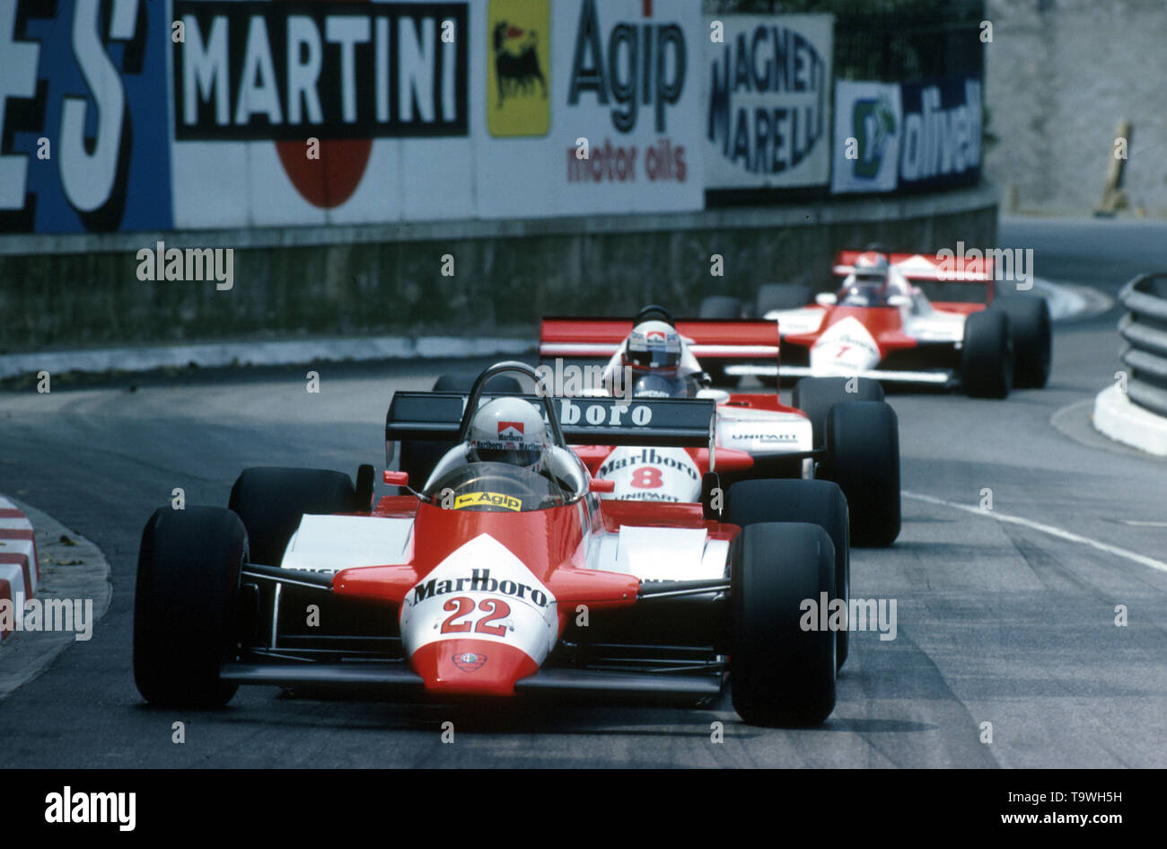 Formula 1, Monaco Grand Prix 1982, Monte Carlo, 23.05.1982 Andrea de Cesaris, Alfa Romeo 182 Niki Lauda, McLaren-Ford MP4-1B John Watson, McLaren-Ford MP4-1B www.hoch-zwei.net, copyright: HIGH TWO/Ronco | usage worldwide Stock Photo