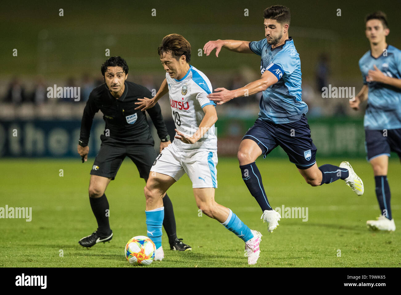 Kawasaki Frontale player Manabu Saito attacking during the AFC Champions League match between  Sydney FC and Kawasaki Frontale at Jubilee Stadium, Kogarah, Australia on 21 May 2019. Photo by Peter Dovgan.  Editorial use only, license required for commercial use. No use in betting, games or a single club/league/player publications. Stock Photo