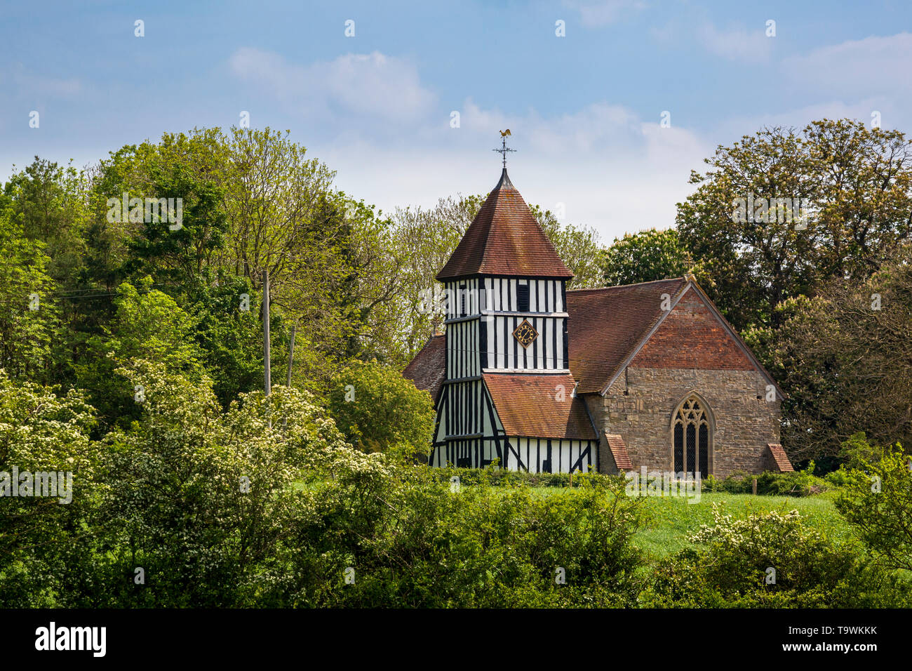The 12th Century Timber-frame church of St Peter at Pirton in Worcestershire, England Stock Photo