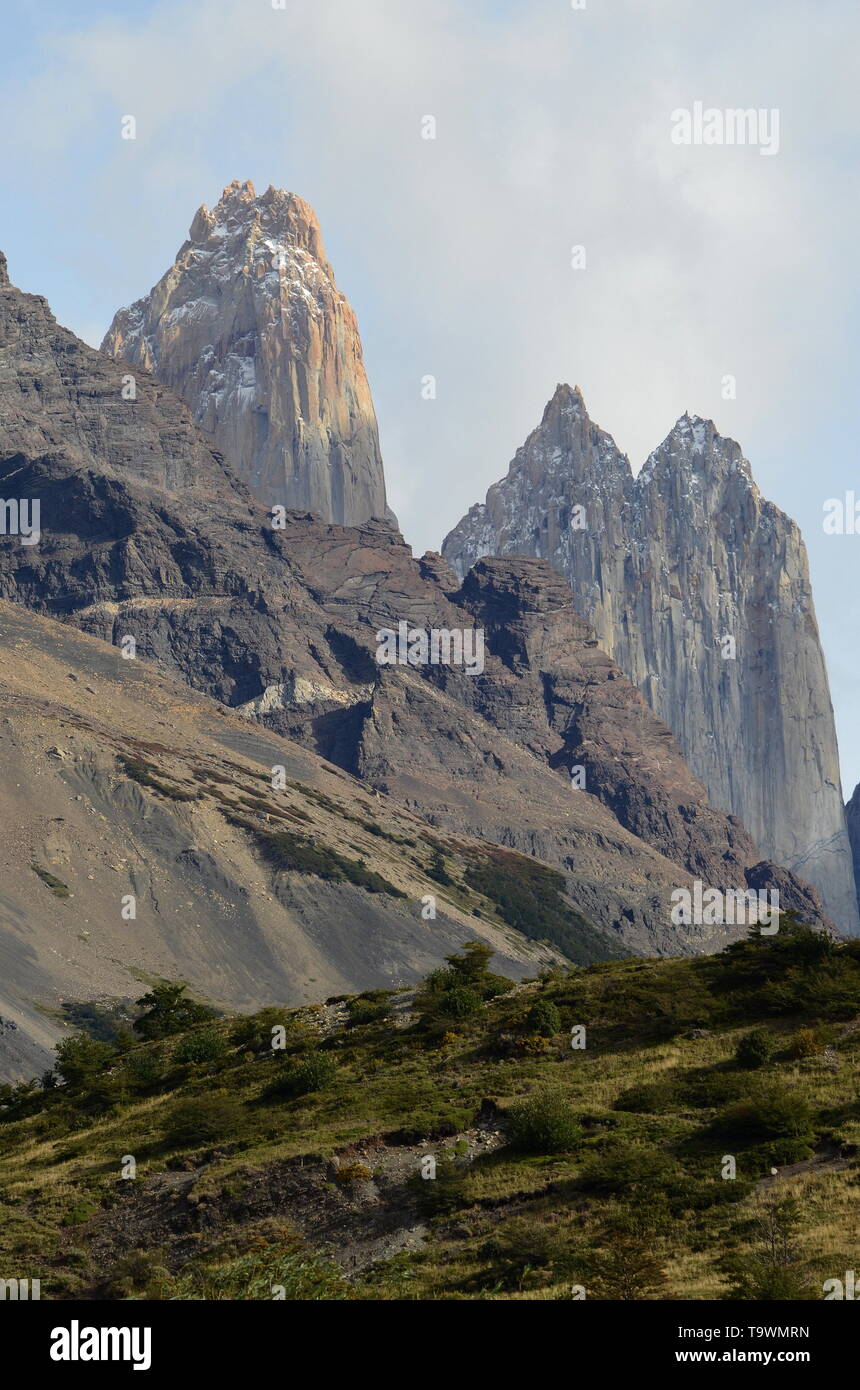 MOUNTAIN SCENERY IN TORRES DEL PAINE NATIONAL PARK, CHILE. Stock Photo