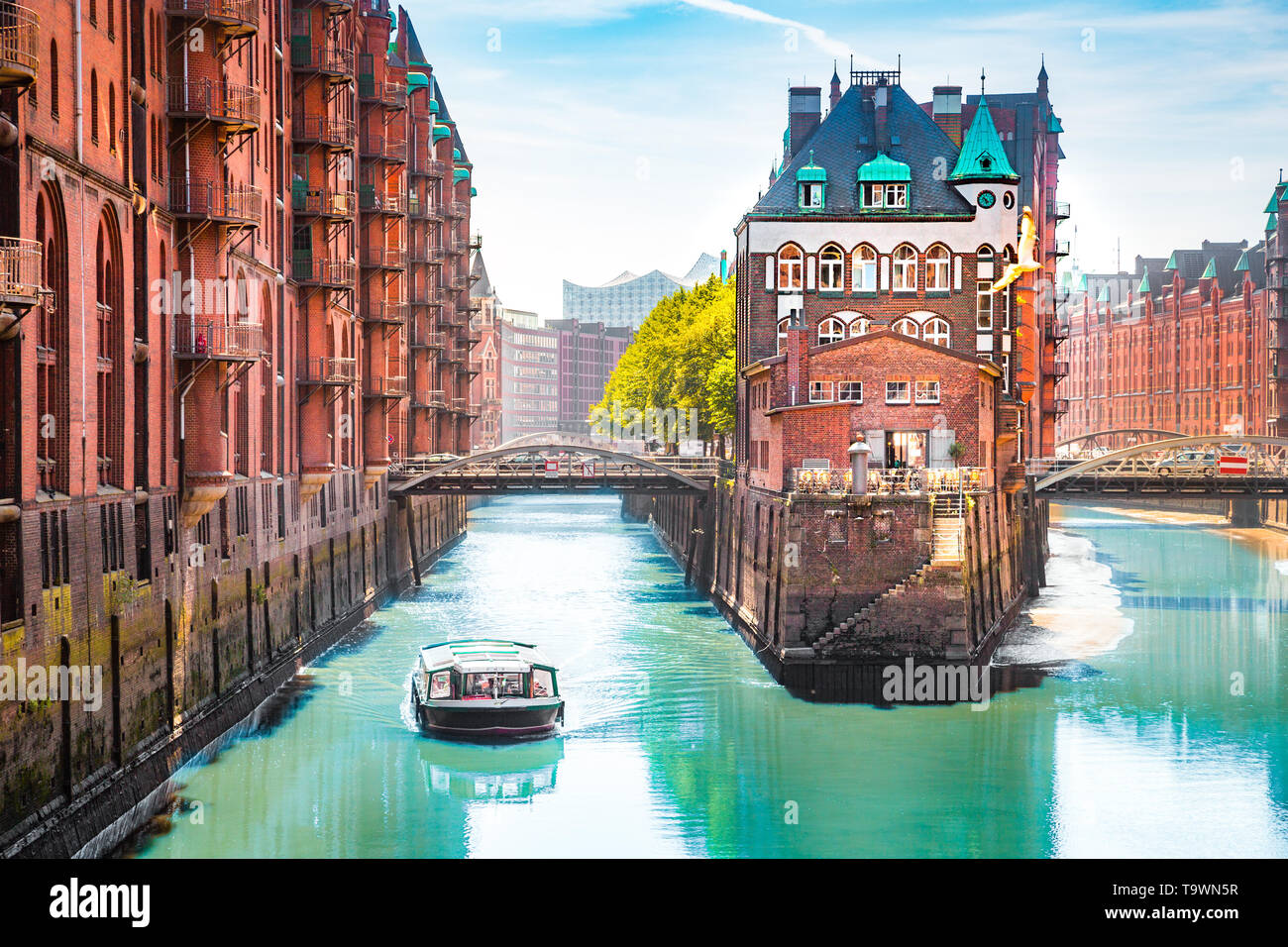 Classic view of famous Hamburg Speicherstadt warehouse district with