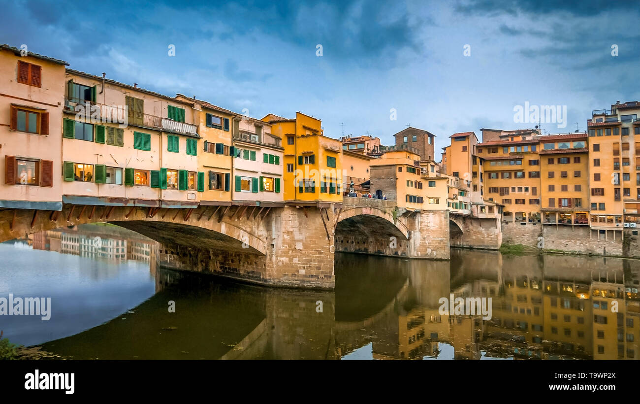 Ponte Vecchio Bridge Over Arno River  in Florence, Italy Stock Photo