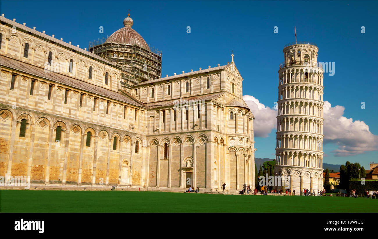 Leaning Tower of Pisa and Cathedral in Italy Stock Photo